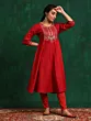 Women Festive Red Embroidered Anarkali Kurta