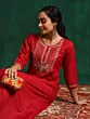 Women Festive Red Embroidered Anarkali Kurta