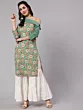 Women Green Floral Print One Shoulder Kurta