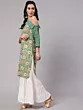 Women Green Floral Print One Shoulder Kurta