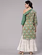 Women Green Floral Print One Shoulder Kurta
