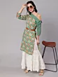 Women Green Floral Print One Shoulder Kurta
