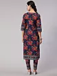 Women Navy Blue Floral Print Straight Kurta