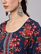 Women Navy Blue Floral Print Straight Kurta