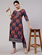 Women Navy Blue Floral Print Straight Kurta