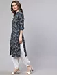 Navy Blue Floral Printed Button Down Kurta