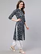 Navy Blue Floral Printed Button Down Kurta