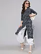 Navy Blue Floral Printed Button Down Kurta