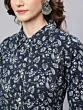 Navy Blue Floral Printed Button Down Kurta