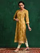 Women Mustard Printed Kurta With Lace Details