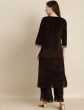 Women Brown & Gold-Toned Ethnic Motifs Embroidered Velvet Kurta