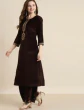 Women Brown & Gold-Toned Ethnic Motifs Embroidered Velvet Kurta