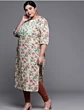 Women Plus Size Green & Orange Ethnic Motifs Printed Mirror Work Kurta