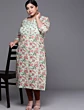 Women Plus Size Green & Orange Ethnic Motifs Printed Mirror Work Kurta