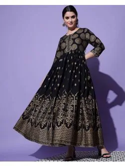 Woman Geometric Print flared Black Anarkali Kurta