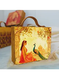 Peacock And Women Printed Suitcase Style Clutch