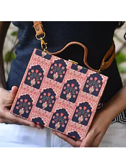 Women Mughal Motif Printed Suitcase Style Clutch