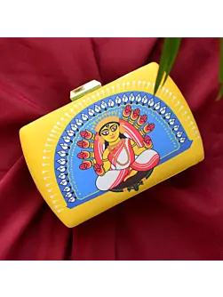 Women Yellow And Blue Durga Printed Clutch