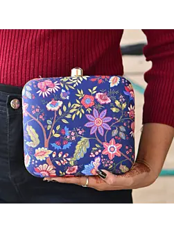Woman Blue Floral Printed Clutch