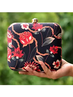 Women Black Floral Printed Clutch