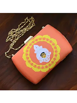 Woman Orange And Yellow Durga Printed Clutch