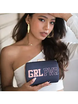 Woman Black Background Girl Power Text Clutch
