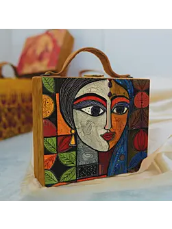 Women Abstract Face Printed Suitcase Style Clutch