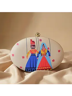 Women Indian Puppet Printed Oval Clutch