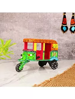 Auto Ricksaw Vehicle Wooden Toys Handmade Handpainted Push and Pull Toys for Kids Boys and Girls Handicraft Items for Home Decor