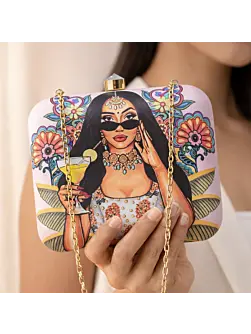 Women Glam Girl Printed Clutch