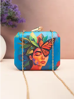 Woman Butterfly Muse Printed Clutch