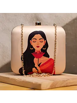 Women Saree Woman And Flower Portrait Clutch