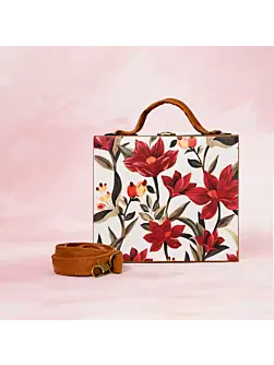 Women Red Flower Printed Suitcase Style