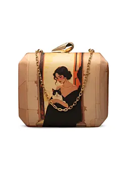 Woman Lady & Cat Elegance Printed Clutch