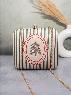 Woman Striped Christmas Tree Clutch