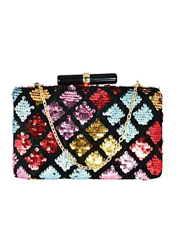 Women Multicolor Diamond Sequins Clutch