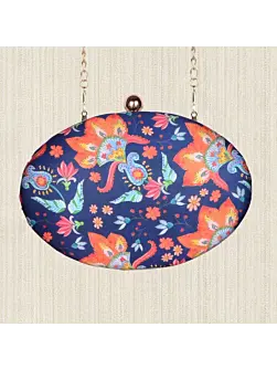Woman Blue Floral Printed Clutch