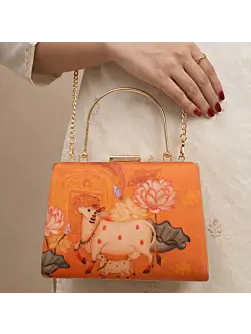 Women Divine Cow Lotus Hand Printed Clutch