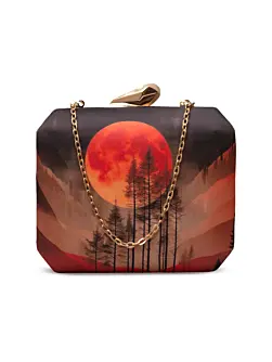 Woman Red Moon Printed Clutch