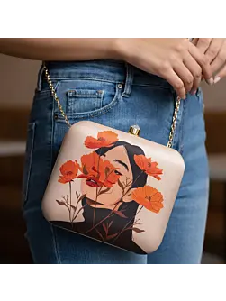 Women Off White Based Flower Girl Printed Clutch