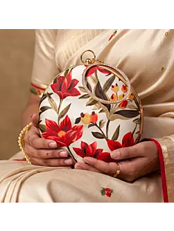 Women Red Floral Printed Round Clutch