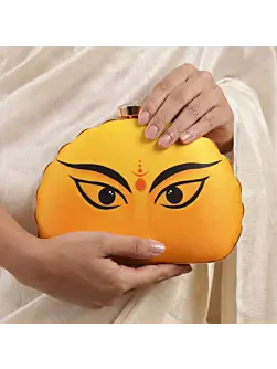 Women Durga Eyes Yellow Printed D-Shape Clutch