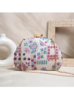 Woman White Multipattern Moon shape Clutch