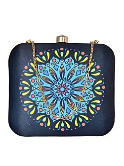 Woman Yellow-Blue Mandala Print Clutch