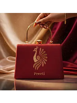 Woman Peacock Embroidery Name Customized Clutch