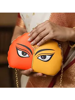 Women Multicolor Durga Printed D-Shape Clutch