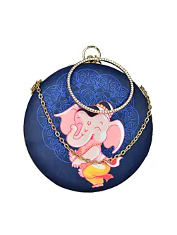 Woman Ganesh Printed Round Clutch