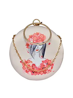 Women Red Floral Round Printed Clutch