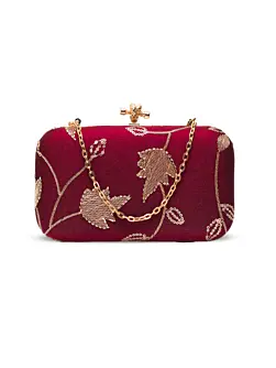 Woman Royal Wine Goldwork Blossom Clutch
