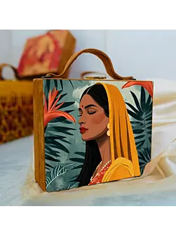 Indian Woman Portrait Printed Suitcase Style Clutch